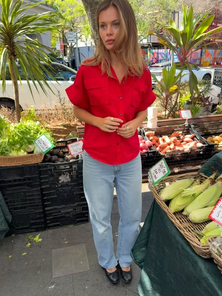 Chiara Utility Short Sleeve Shirt - Salsa