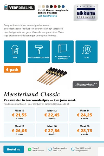 Zes Meesterhand Classic kwasten per set