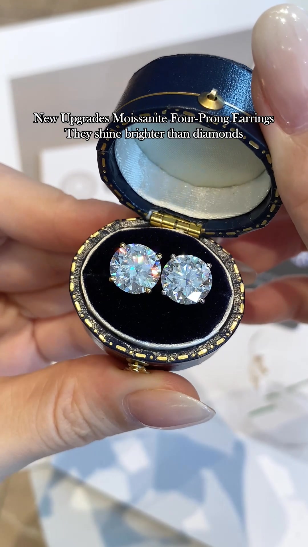 Moissanite Solitaire Four Prong Earrings