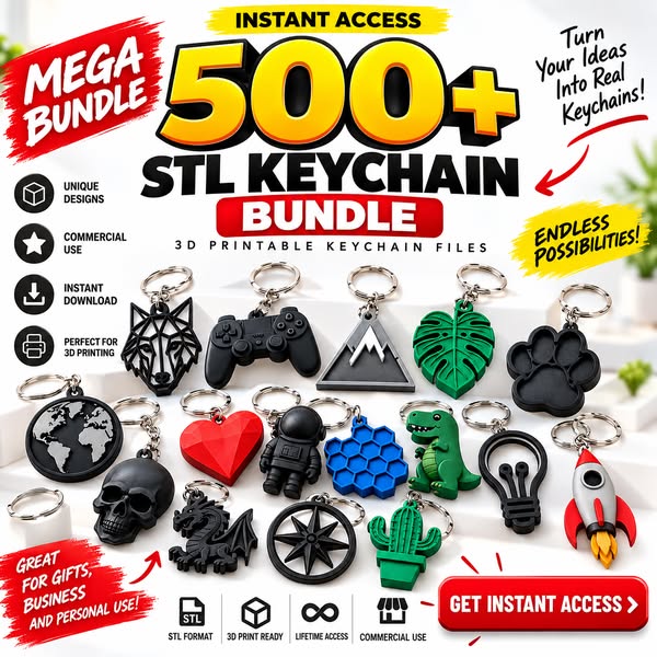 Grab the 500+ STL Keychain Bundle for just $9.89!