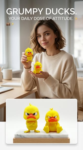 Funny Angry Duck Statue – Cute Cartoon Figurine for Desk, Car & Home Decor - Sitting duck*2