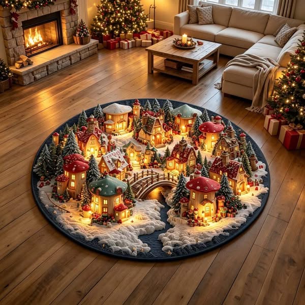 Christmas Mushroom Town Area Rug