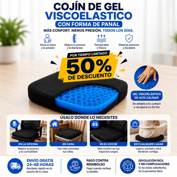 Cojín de gel viscoelástico con forma de panal