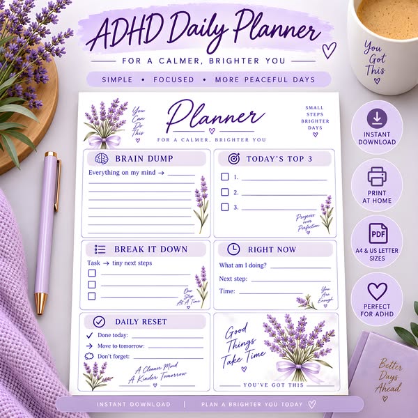 ADHD Daily Planner Printable | ADHD Friendly Daily Planner PDF