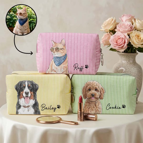 Personalized Striped Pet Makeup Bag!