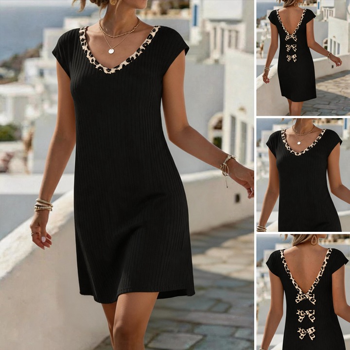 Leopard V-Neck Knit Sheath Dress