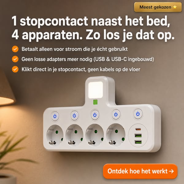 PlugMaster Connect – Stekkerdoos met USB & USB-C + Nachtlampje