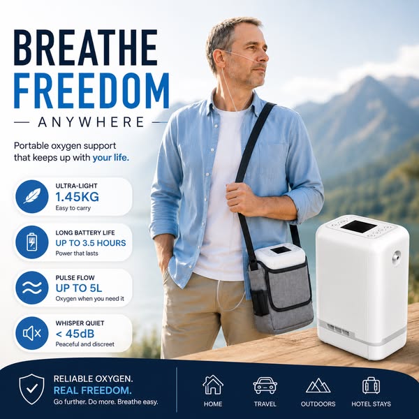 Brivelle™ KP-5 Portable Oxygen — Lightweight 5L Flow