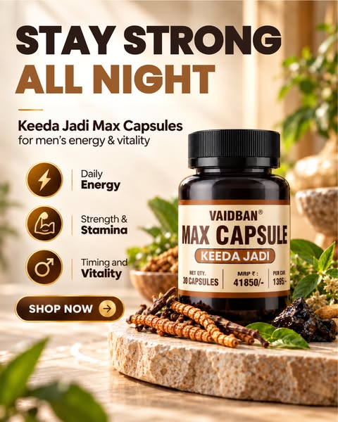Boost Strength & Stamina Naturally with Vaidban Keeda Jadi Max Capsules