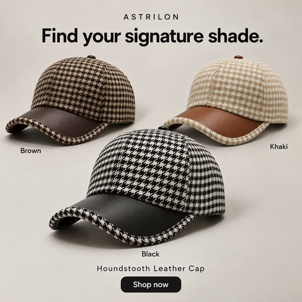 Houndstooth Leather Cap