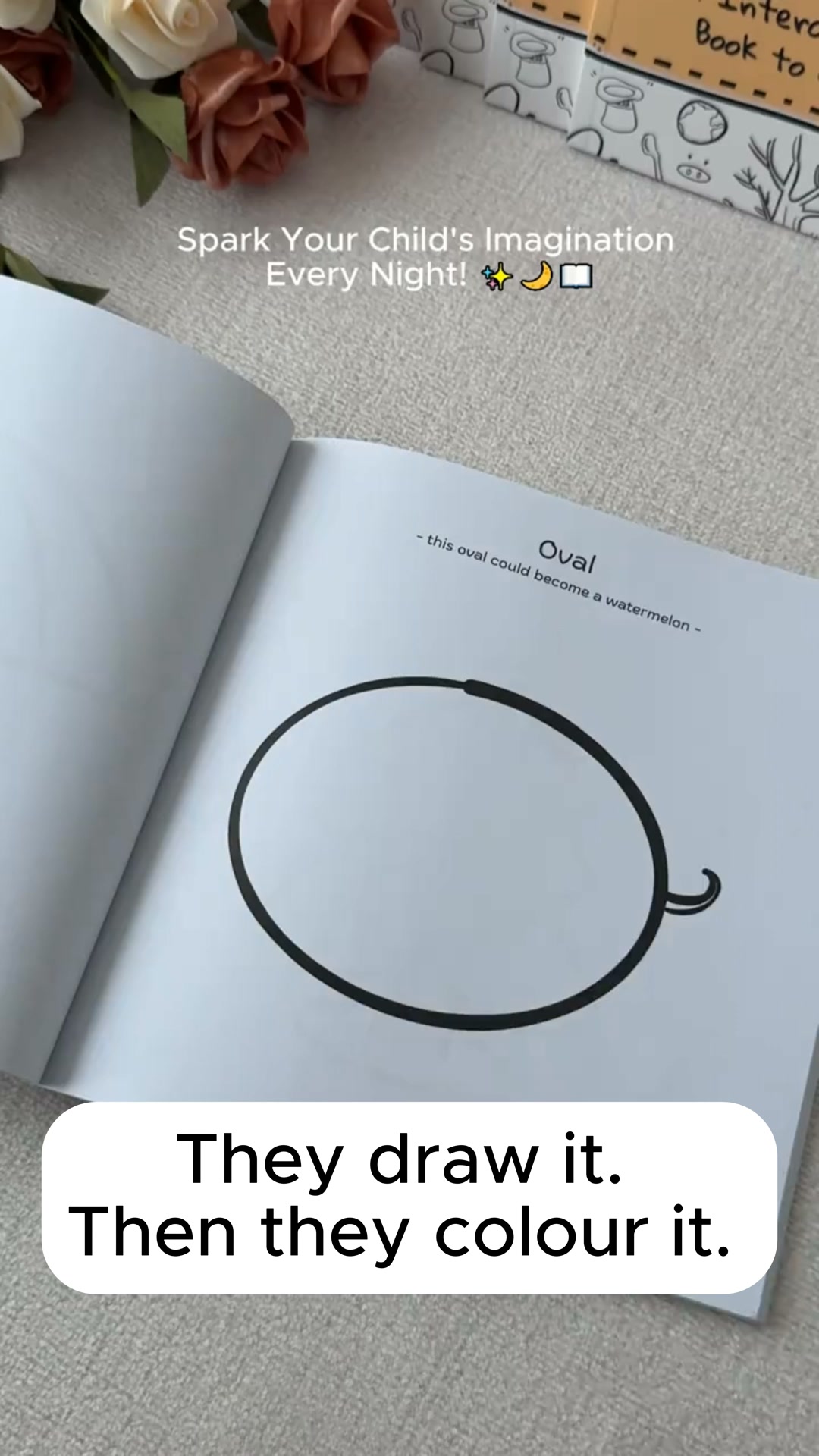 They draw it first · This oval could become a watermelon · Nobody finishes it the same way · Draw it, then colour it