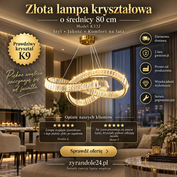 Lampa kryształowa złota