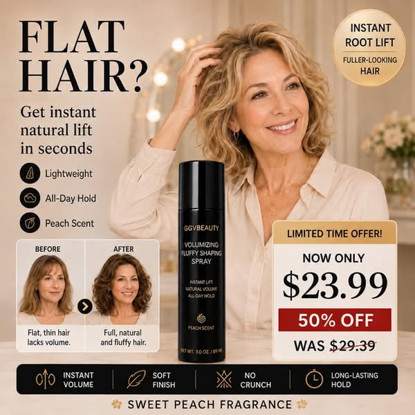 Natural lift for mature hair – lightweight hold, fresh peach scent, no stiffness.