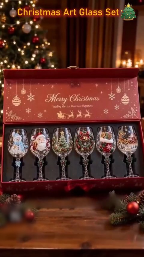 3D Christmas Art Glass Cup Collection | Premium Clear Glass with Raised Holiday Details, Sparkling Snowflake Accents & 6 Festive Designs