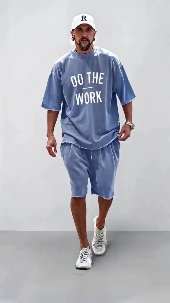 Men's 100% Cotton Casual Loose Fit Sports Set - Breathable Moisture-Wicking 2-Piece Tracksuit