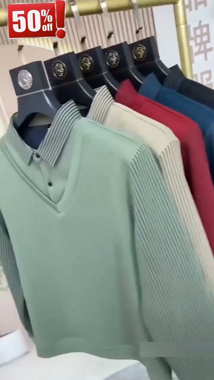 Zero‑effort layered look This false two‑piece top features a crisp shirt collar & striped detail. No extra layering needed for instant