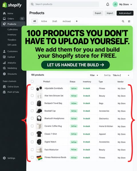 Free Shopify Store, 100 Winning Products