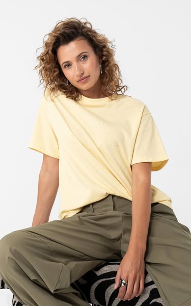 Shirt met strass steentjes - Lichtgeel