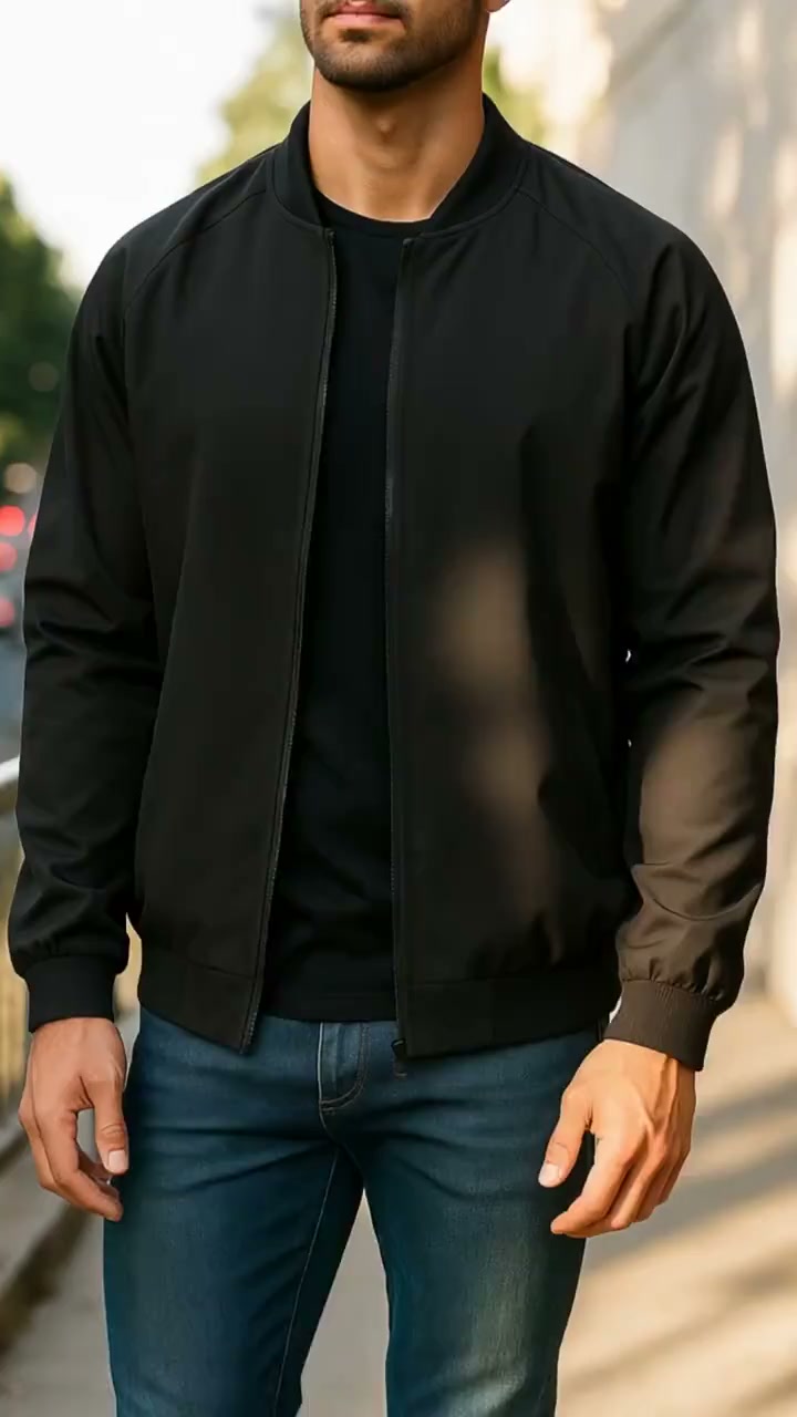 Men's Black Classic Bomber Jacket