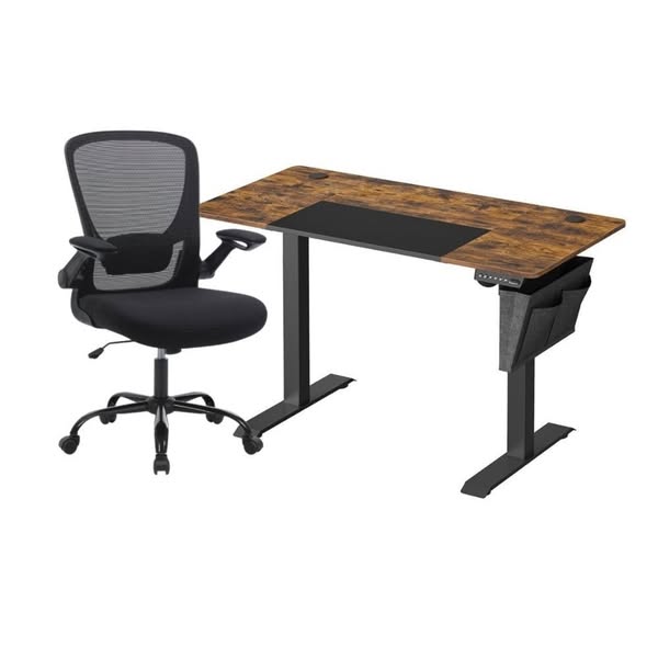 Complete Werkplek Budget - Elektrisch Zit-Sta Bureau + Ergonomische Bureaustoel - In Hoogte Verstelbaar Bureau - Thuiswerkplek