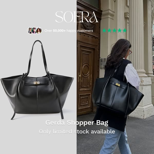 Gerda Shopper Bag - large vegan leather tote bag for Women - structured shopper handbag - everyday vegan leather bag - spacious shoulder bag