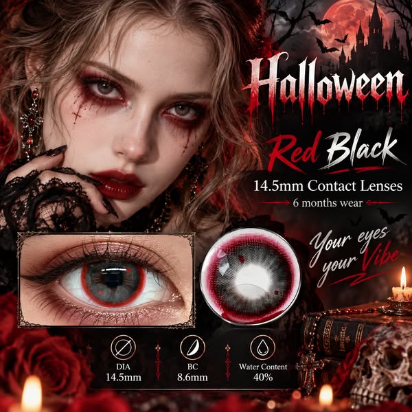 Red Black 14.5mm Contact Lenses(6 months wear)