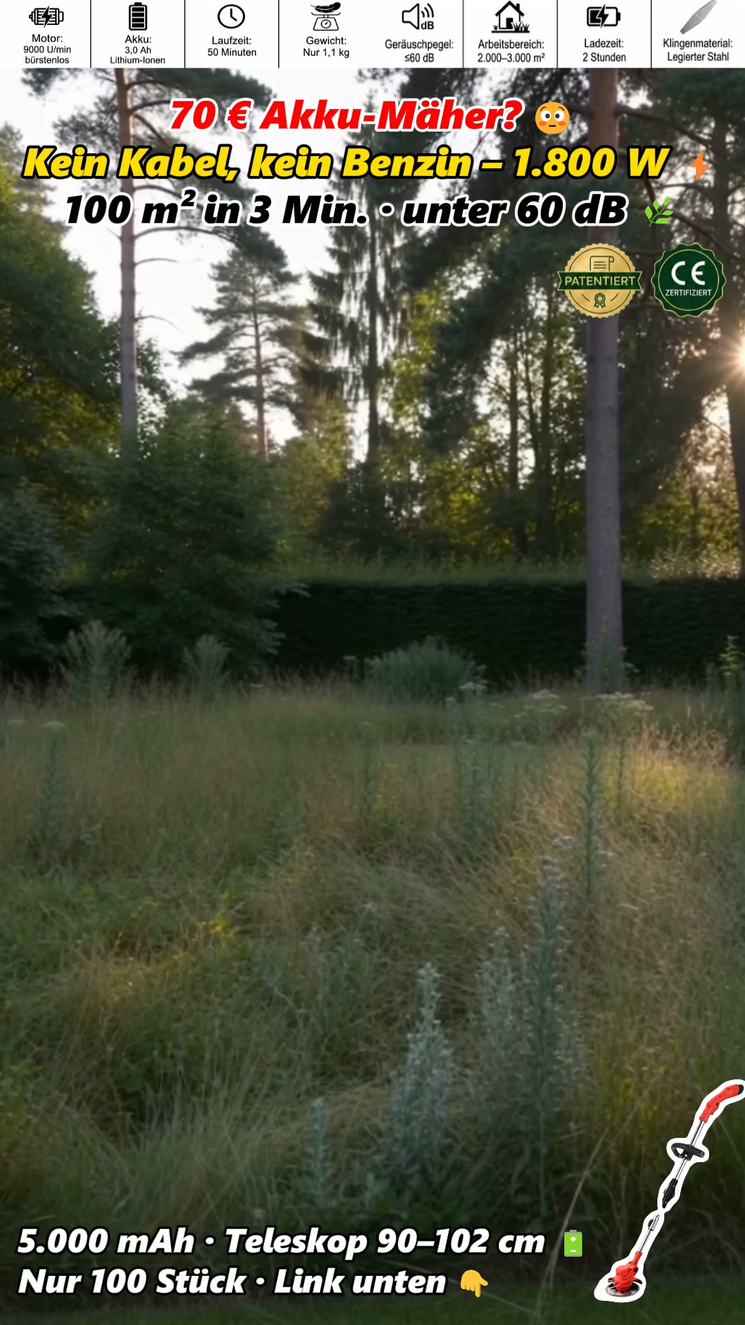 Schwere Rasenmäher satt? Probieren Sie den schnell faltbaren Akku‑Rasenmäher für Ihren Garten!
