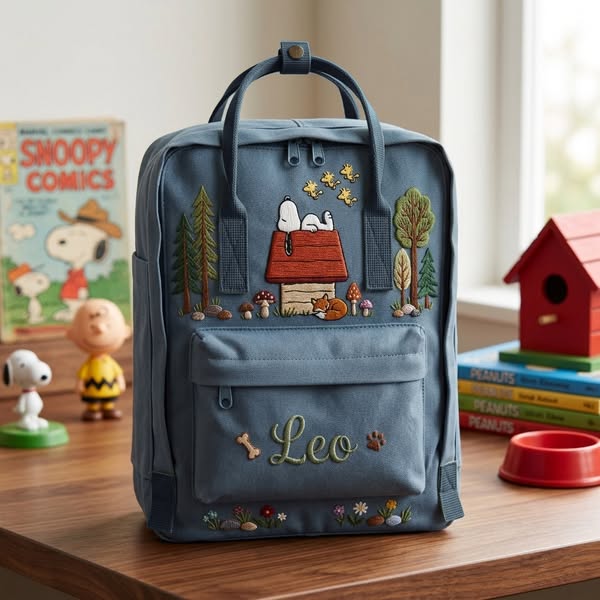 Hand-embroidered Snoopy Kånken Backpacks