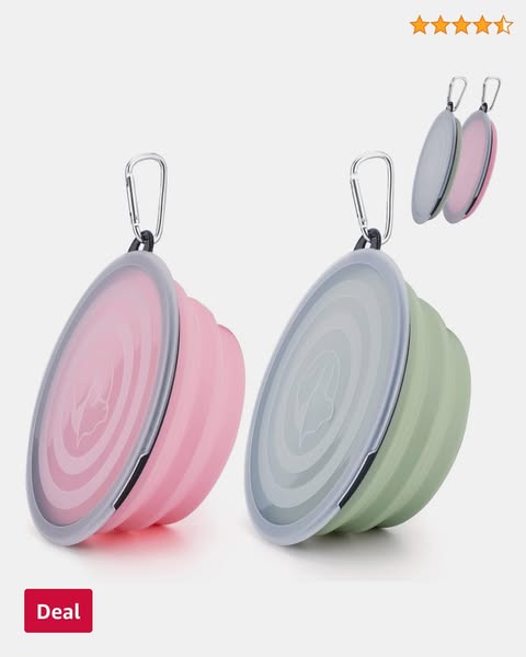 SLSON Collapsible Dog Bowls 2 Pack Dog Travel Bowl with Lid and Carabiners Pet Feeding Water Bowl Portable Dog Feeder for Walking, Travellin