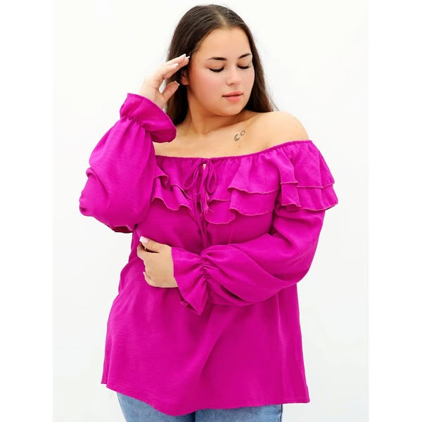 Bluzka plus size hiszpanka z falbaną – stylowa bluzka damska XXL