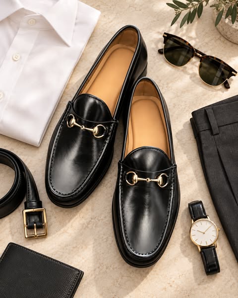 Black Leather Horsebit Loafers