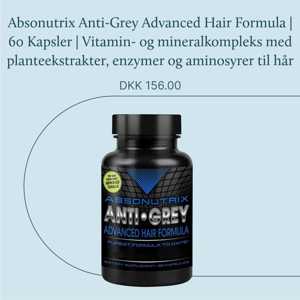 Absonutrix Anti-Grey Advanced Hair Formula | 60 Kapsler | Vitamin- og mineralkompleks med planteekstrakter, enzymer og aminosyrer til hår