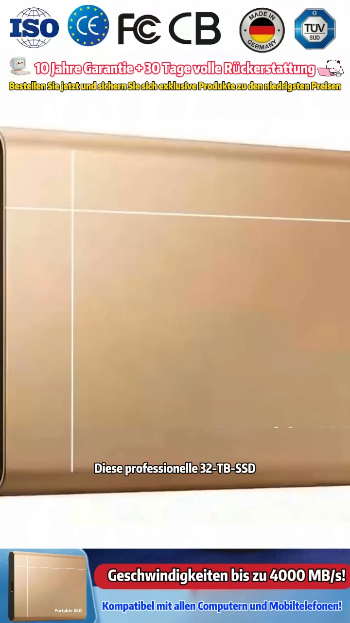 32TB Ultradünne Highspeed-SSD (5.000 MB/s) | Maximaler Schutz