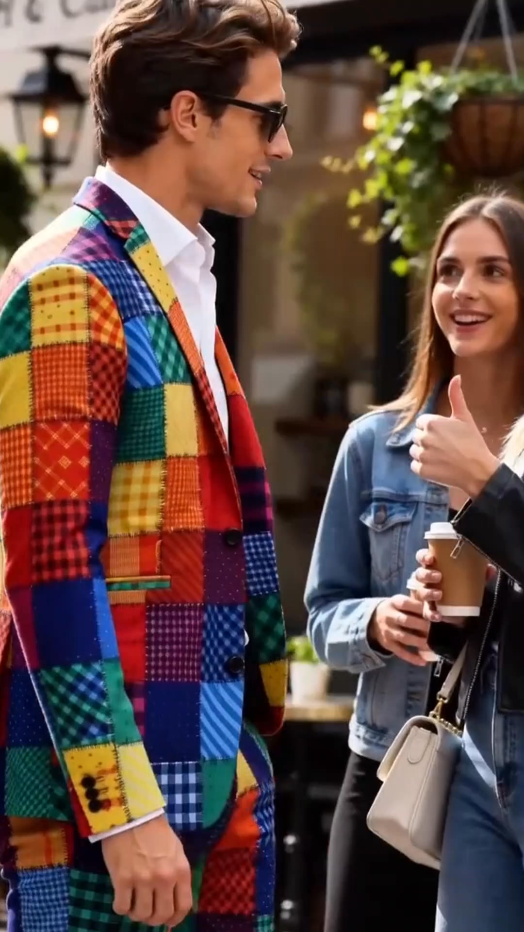 Step into this color-blocked plaid suit and make the whole room cheer for you!