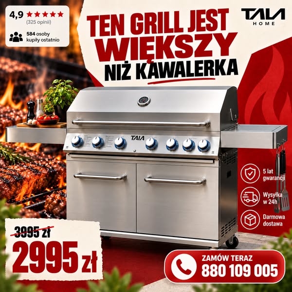 OSTATNIE SZTUKI W PROMOCJI Grill gazowy TAIA Pro 7 palników stal nierdzewna LED termometr i dostawa 24h