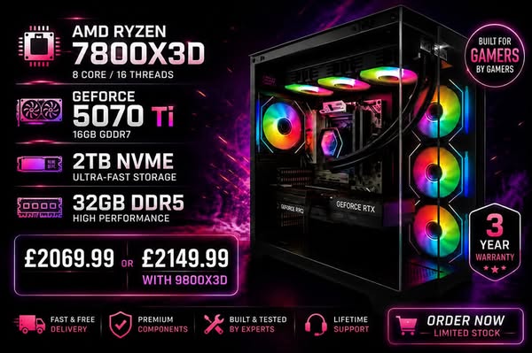 AMD Ryzen 7 7800x3d, RTX 5070ti Gaming PC (NEW, Ready to go)