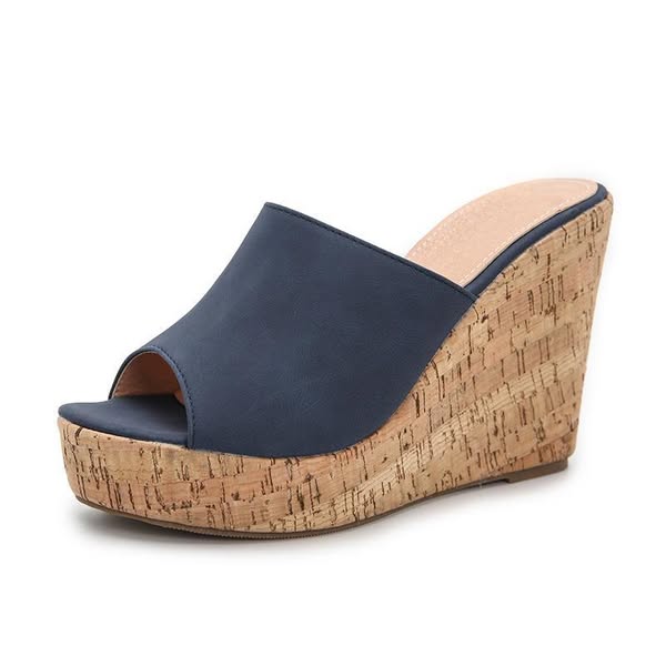 Shoeswoon Peep-Toe Slip-On Wedge Heels