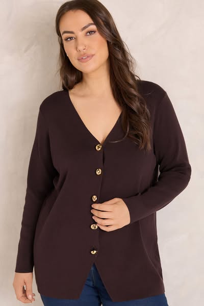 Evans Plus Size Chocolate Brown Premium Button Cardigan