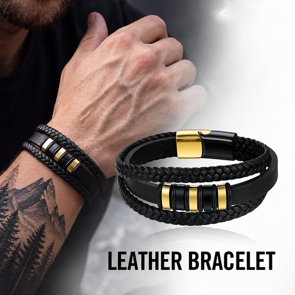 Shadowsteel Multilayer Leather Bracelet