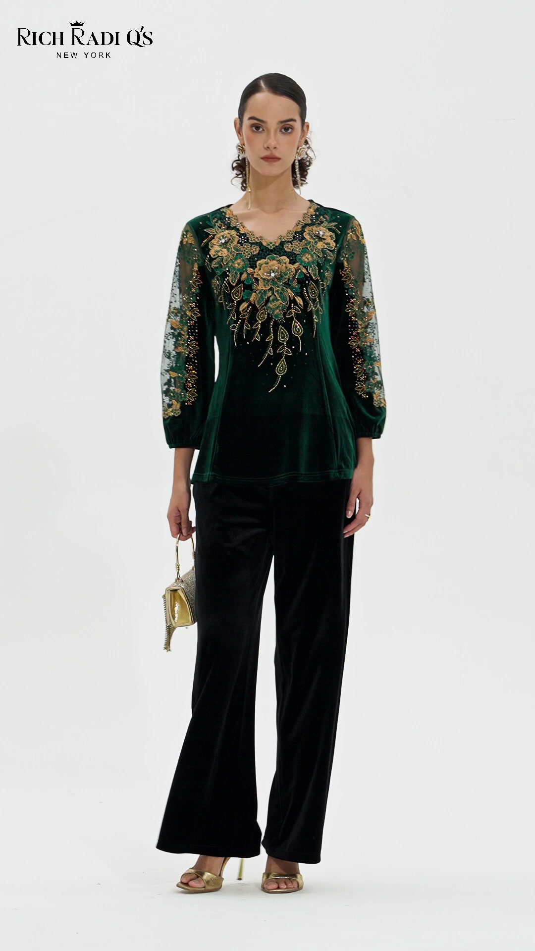 Velvet 3D Floral Embroidered Blouse