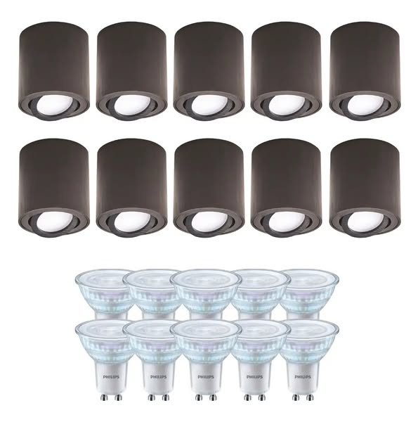 SEK2,432Uppbyggnadsspots | 10 st paket inkl. gu10 3000k | dimbar | svart | med kip | inomhus | 230v