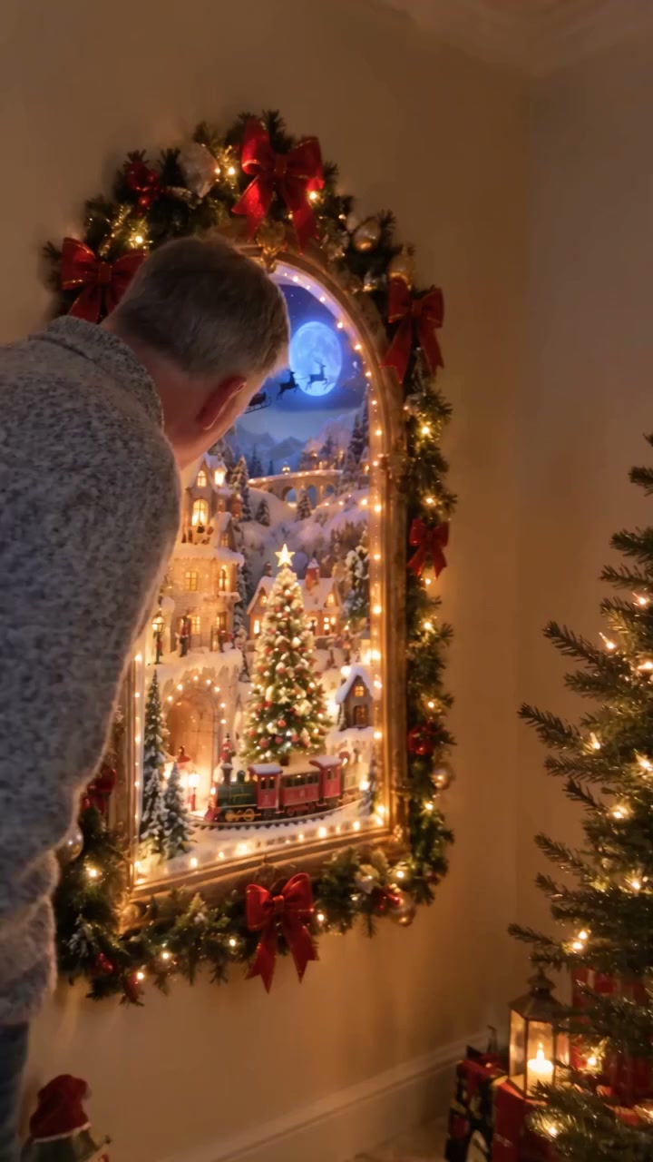 Weihnachtsdorf-Wanddeko mit Licht