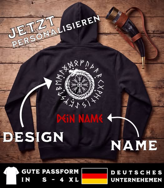 Dein Name, deine Saga: Personalisierter Runen-Hoodie! Kostenloser Versand ab 50 €.er Versand ab 50 €