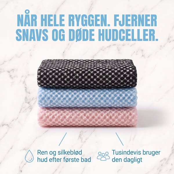 Når hele ryggen. Fjerner snavs og døde hudceller.