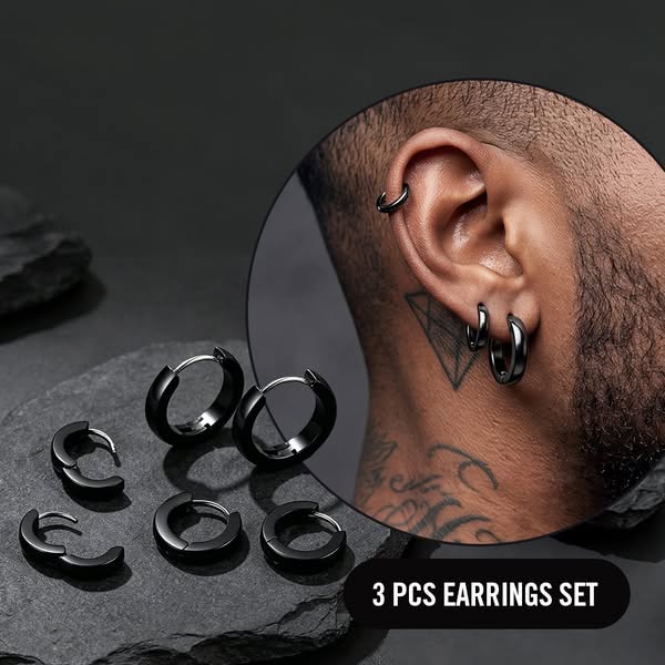 Stainless Steel Classic 3 Pairs Hoop Earrings Set