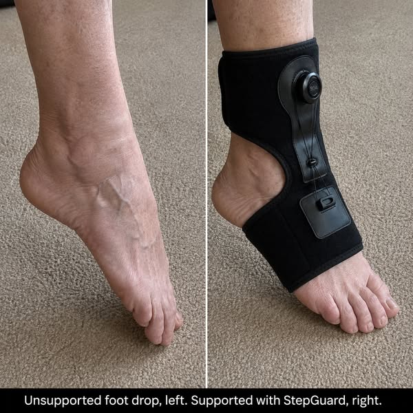 Unsupported Foot Drop, Left. Supported, Right.
