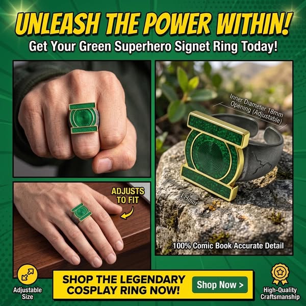 Green Superhero Signet Ring – Adjustable Cosplay Power Ring