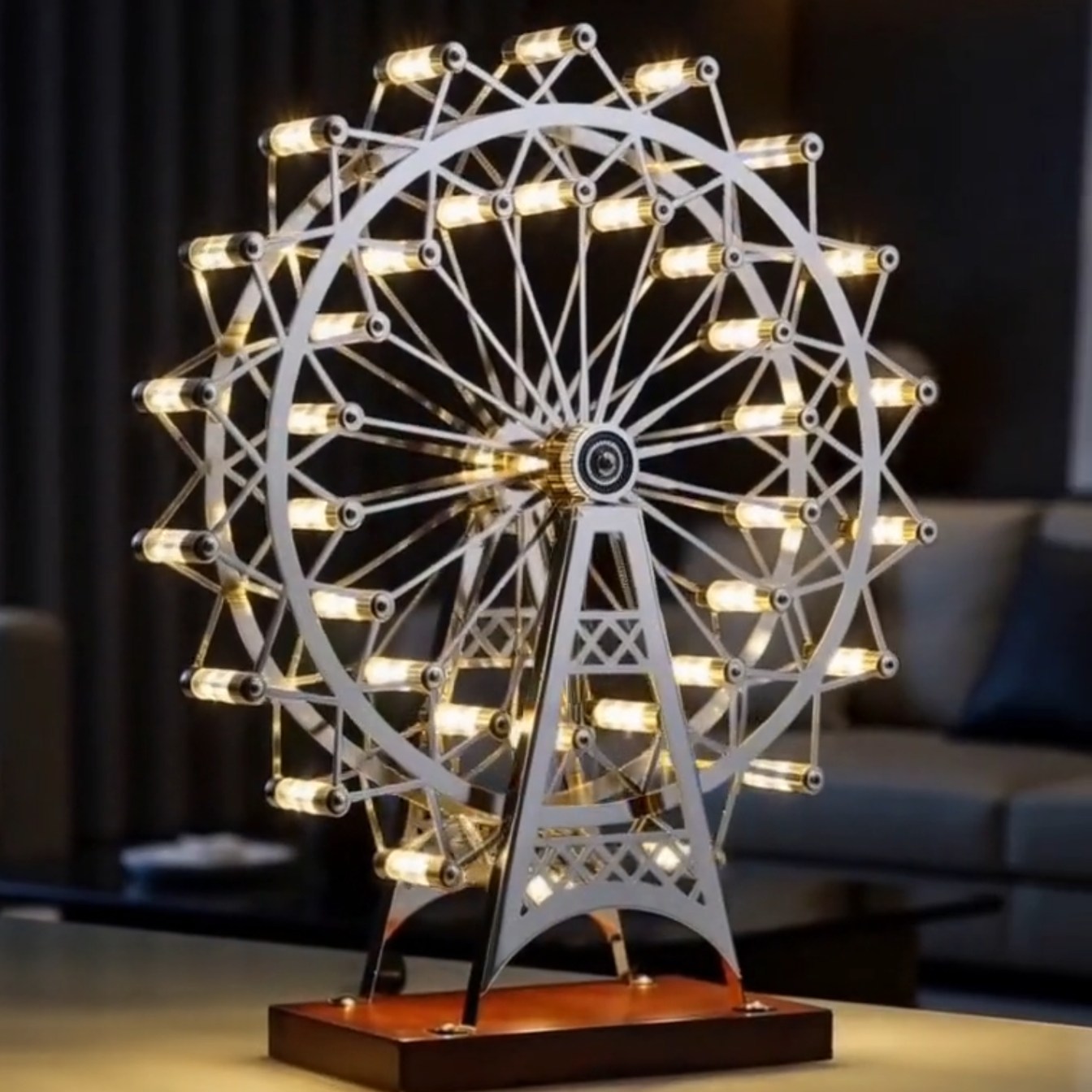 Rotatable Retro Ferris Wheel Decorative Table Lamp - 360° Rotational Lamp for Living Kid Room Desk Decor Stainless Steel Rotating Night Ligh