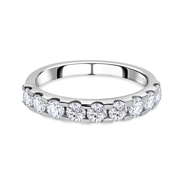 £39.99 | Moissanite Half Eternity Ring 1.15 Ct in Sterling Silver with Platinum Overlay