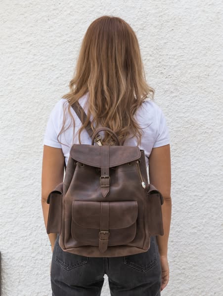 Ξεβαμμένη Καφέ Δερμάτινη Backpack Τρίτσεπη – Large | Christina Christi